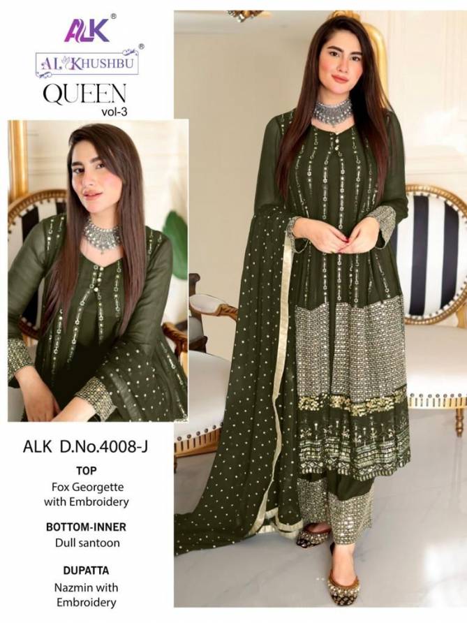 Queen Vol 3 By Alk Embroidery Georgette Pakistani Suits Wholesale Market In Surat With Price